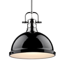 Golden 3604-L CH-BK - Yep by Golden Lighting Duncan 1-light 14in Rod Hung Pendant in Chrome and Black shade